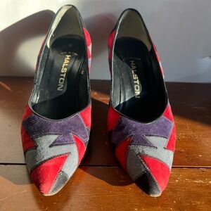 Vintage Halston suede patchwork pumps